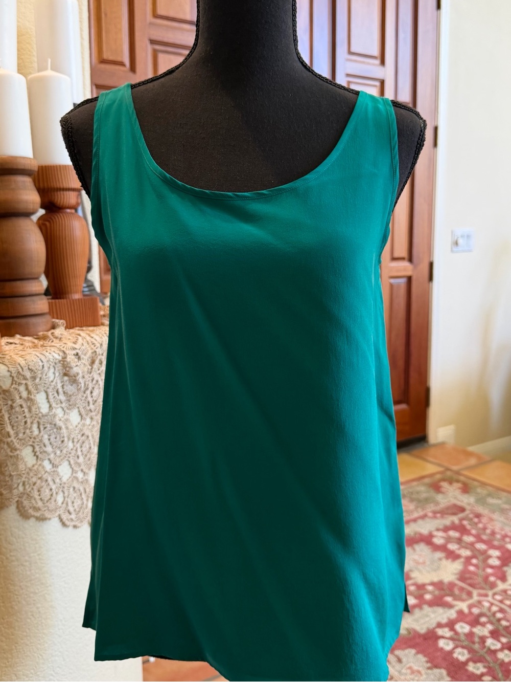 Premier Designs Teal Sleeveless Scoop Neck Camisole 100% Silk PS